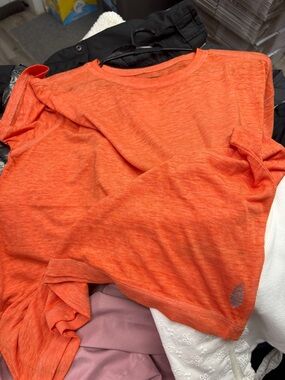 Free People Orange Performance Tee - Lightweight Short Sleeve Shirt